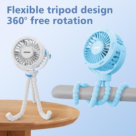 SOPOKE Mini Portable Baby Stroller Fan,3 Speed Personal Handheld Fan,Battery Operated Rechargeable 360° Flexible Tripod Cooling Fan, Suitable for Car Seat Crib Treadmill Golf Cart Travel(White)