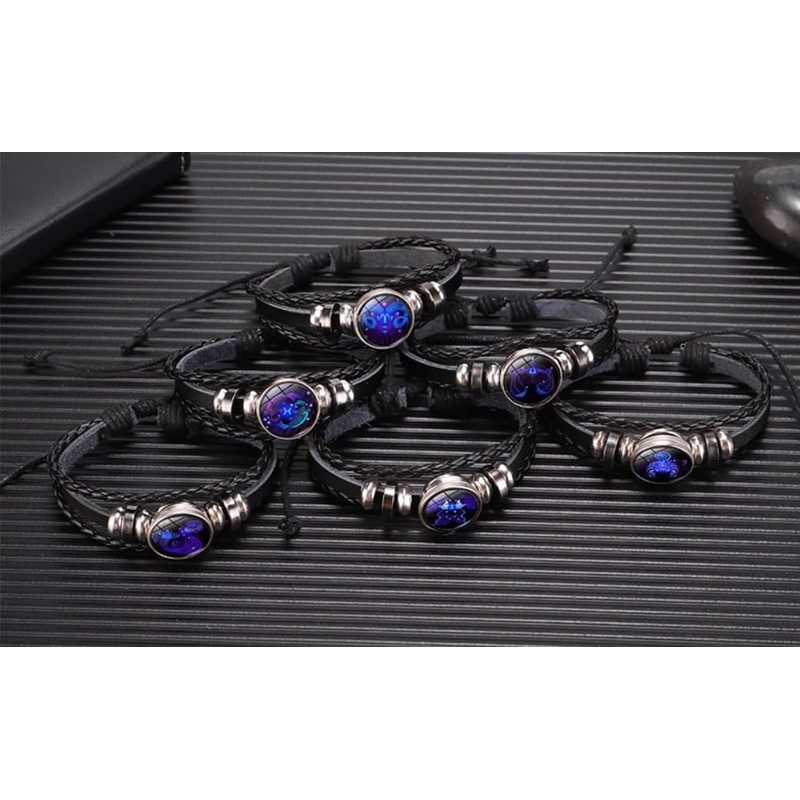 Zodiac Signs Spirit Bracelet, Multilayer Adjustable Twelve Constellation Zodiac Leather