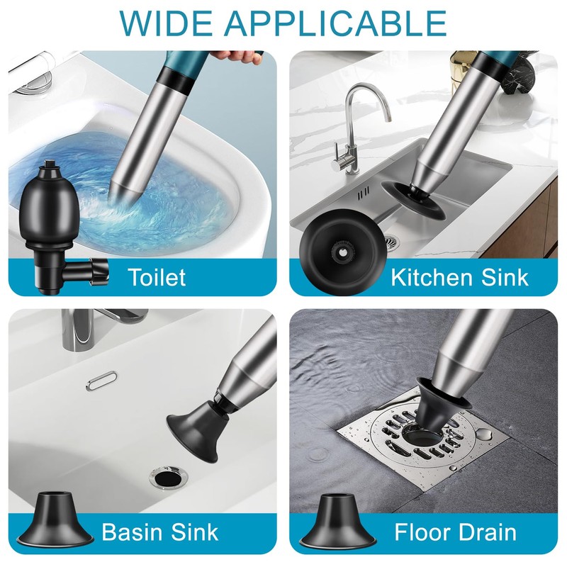 Toilet Plunger Drain Clog Remover: High Pressure Air Drainage Blaster