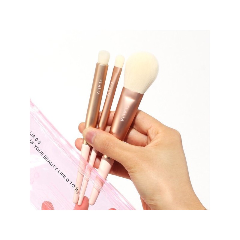 Fleria 로즈라떼 3종 브러쉬세트(핑크 지퍼파우치 포함) Rose Latte 3-Piece Brush