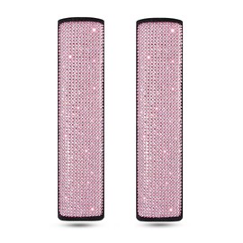HighnessHwoo Bling Car Seatbelt Covers for Women Girls, Rhinestone Crystal Velvet Seat Belt Cushion Pad Cover Protector, Diamond Shine Safety Shoulder Pad, Car Interior Accessories, 2pcs, Pink, 25cm