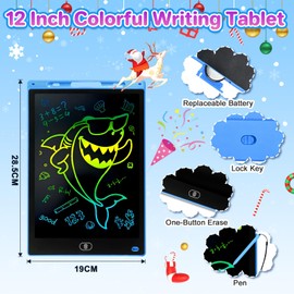 2 Pack 12 Inch LCD Writing Tablet for Kids, Colorful Drawing Tablet Toys for Girls Boys, Toddler Doodle Board Travel Games Activity Learning Toys(Blue+Pink)