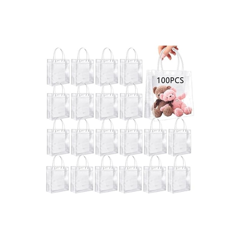 100PCS Bolsas de Regalo de PVC Transparente con Asas, Bolsas