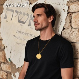 VASSAGO Tetragrammaton Pentagram Necklace for Men Women Penta Cle Pendant Hebrew Name God Symbol Protection Amulet Wicca Pagan Jewellery Gifts, Stainless Steel, No Gemstone