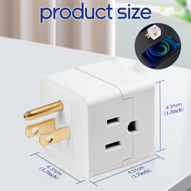3 Outlet Wall Adapter tap，3 Outlet Power Outlet Extender, 3 Way Plug Adapter,Multi Plug Wall Outlet Extender for Home or Travel,UL Listed 2PCS