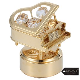 Gift for Mom - Matashi 24K Gold Plated Swan Lake | Wind Up Music Box with Crystal Studded Piano Figurine Decorative Tabletop Showpiece for Home Office Living Room