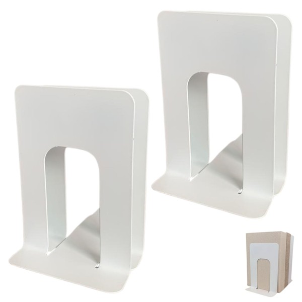 Alessk White Book Ends, Bookends for Shelves, White Metal Book