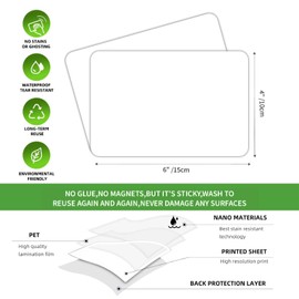 SVNOOC trocken löschen klebrige Notizen, Trocken Abwischbare Etiketten Aufkleber, nicht druckbar, leere Etiketten, wiederverwendbare Haftnotizen, 10x15cm (Weiß -6stück)) (10x15 cm)