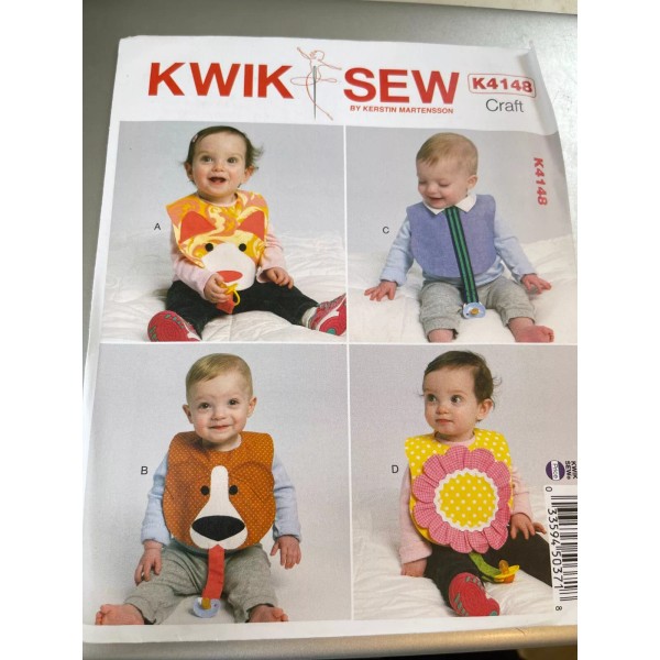 Kwik Sew Pattern K4148 ~ Baby Bibs~ 4 Styles w/Pacifier