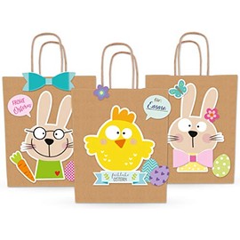 KuschelICH 6 Easter Bags with Handle, Easter Bunny Chick, DIY Gift Bags, Easter Nest to Fill Yourself (Brown)