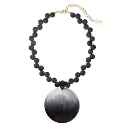 Bocar Wood Beaded Bubble Handmade Necklace Statement Shell Pendant Necklace for Women (NK-10783-Black)