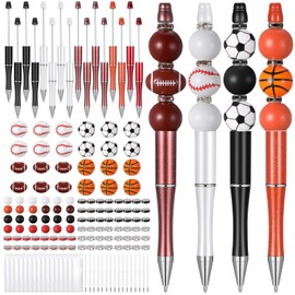 Colarr 16 Set Sports Beads for pens DIY Bead pens Bulk Beadable Pens Making Kit Plastic Assorted ball Beads Crystal Spacer Wood Ballpoint Pen with Black Refills Pen Bag for School Office Gifts