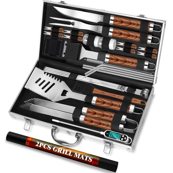 ROMANTICIST 30pcs BBQ Grill Tool Set for Men Dad, Heavy
