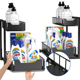 HAIREALM Under Sink Organizer 2 Pack - Pull Out Cabinet Organizer for Kitchen and Bathroom, Metal Organization and Storage Sliding Drawer Shelf for Closet, Laundry & Pantry Storage