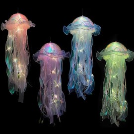 Hojalis 4 Pcs Jellyfish Light, Hanging Jellyfish Lanterns, Creative Jellyfish Lamp LED Night Light, Colorful Atmosphere Decorative Lamp for Ocean Theme Party Yard Landscape Garden Ornaments