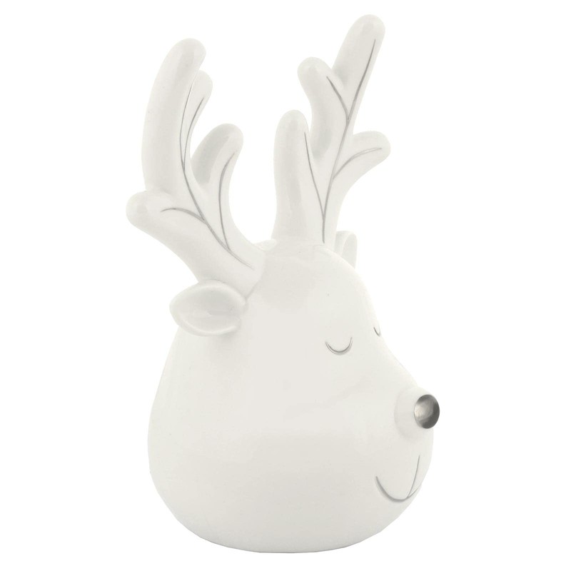 Mr Crimbo White Rudolph Reindeer Head Christmas Ornament Novelty Ceramic