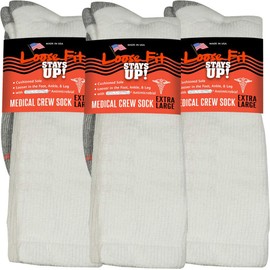 Loose Fit Stays Up Men's and Women's Medical Socks (Pack of 3) Made in USA. Cushioned Sole (Medium, White)