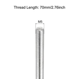 sourcing map Fully Threaded Rod M5 x 70mm 0.8mm Thread Pitch 304 Stainless Steel Right Hand Threaded Rods Bar Studs 5 Pack