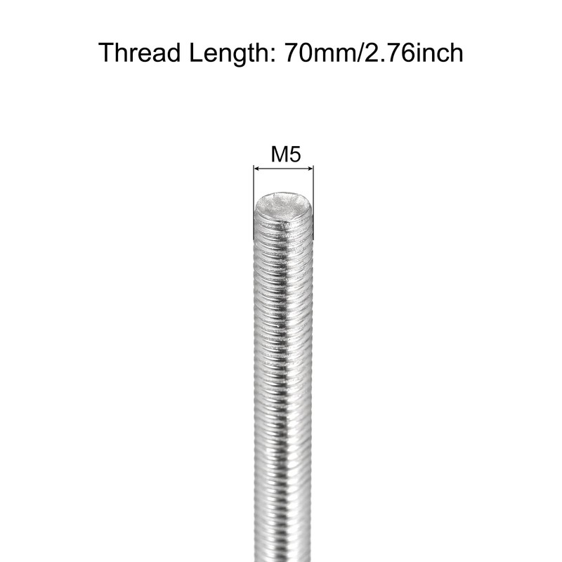 sourcing map Fully Threaded Rod M5 x 70mm 0.8mm Thread