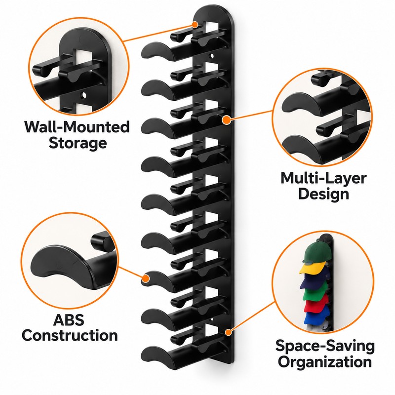 Wall-Mounted Baseball Cap Organizer – Multi-Layer ABS Hat Rack for
