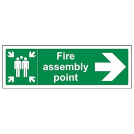 V Safety Fire Assembly Point Arrow Right Sign - Landscape - 300mm x 100mm - 2mm Rigid Plastic