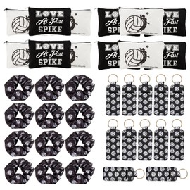 36 PCS Volleyball Gifts-6PCS Black Volleyball Makeup Bags,6PCS White Volleyball Cosmetic Bags,12PCS Volleyball Sport Hair,12PCS Lipstick Holder Keychains for Teen Girls Women Volleyball Stuff Gifts,