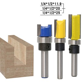 AIMALL 3PCS 1/4" Shank Flush Trim Router Bit Set with Top Bearing, Steel Alloy Milling Cutter Kit for Woodworking, Template Trimming and Edge Finishing