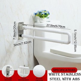 DITOSH 28 Inch Toilet Grab Bar Flip Up Stainless Steel with ABS Handicap Rails Load Capacity of 150 kg 330 lbs Grab Bars Toilet Rail Bathroom U Shaped and Wall Mount Safety for Injured Patients White