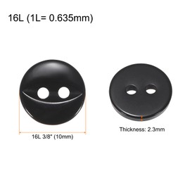 HARFINGTON 10pcs 16L Black Round Sewing Buttons 10mm 3/8" Resin 2-Hole Fish Eye Craft Replacement Button for Craft Pants Dress Skirt Clothing Fastener Buttons