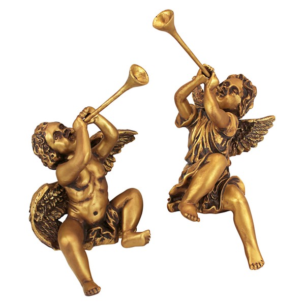 Design Toscano Christmas Decorations-Trumpeting Boy and Girl of St. Peters Square - Holiday Angel Statue, Gold