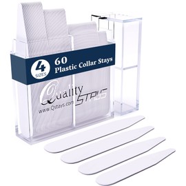 60 Plastic Collar Stays for Men's Dress Shirts - Dress Shirt Collar Inserts Collar Tabs in 4 Sizes- Plastic Collar Stays for Men with Collar Stay Holder