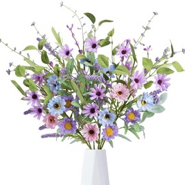 Minnhua 6 Pcs Daisy Flowers Artificial Silk Spring Flowers Colorful Fake Wildflowers Bouquet Faux Flower Stems Arrangements for Home Indoor Outdoor Table Centerpieces Vase Decor 19.6in