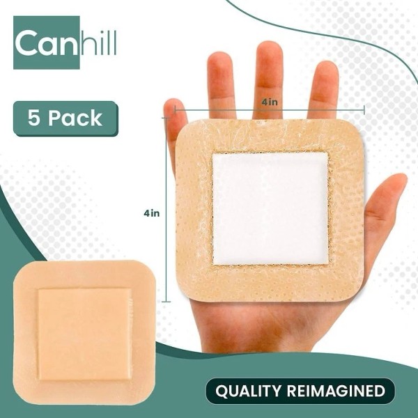 Canhill CANIFOAM Silicone Foam Dressing with Border 4”x4” 5 Packs