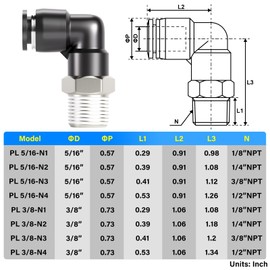 TAILONZ PNEUMATIC Male Elbow 3/8 Inch Tube OD x 1/4 Inch NPT Thread 90 Push to Connect Fittings PL-3/8-N2 (Pack of 2)