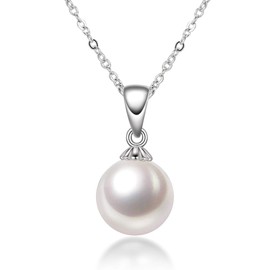 DENGGUANG White Pearl Pendant Necklace Real Freshwater Single Pearl Drop Necklace for Women with 925 Sterling Silver 18" Chain (9-10mm)