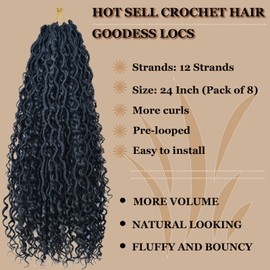 8 Packs Goddess Locs Crochet Hair for Black Women, Pre-looped Boho Faux Locs with Curly Ends Long River Crochet Hair for Black Women Hair Extensions(1B/27,24 Inch)