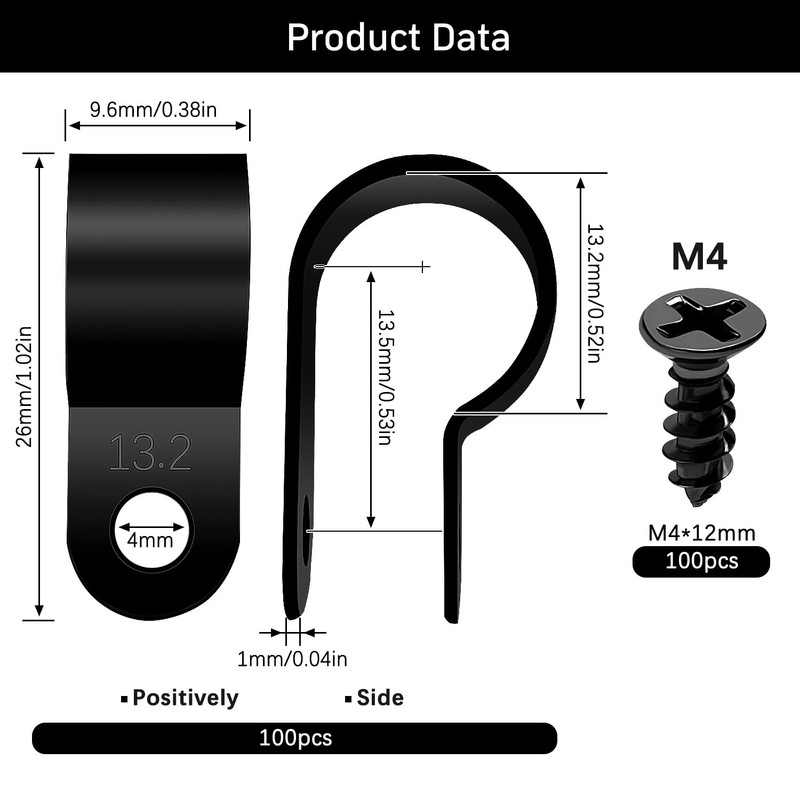 VooGenzek Pack of 100 13.2 mm (1/2 inch) Nylon R-Type
