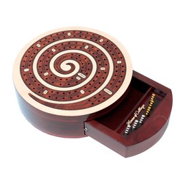 House of Cribbage - Tabla de cunas con forma de espiral de 2 pistas no continua, almacenamiento de cajón para clavijas y 1 cubierta de cartas con...  