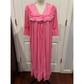 Silky Sleeveless Nightgown w/Robe Embroidery Lace Floral Design Hot Pink Size XL