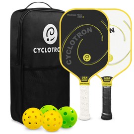 cyclotron Pickleball Paddles Set of 2, Teflon Fiberglass Pickleball Paddle Sets, Indoor Outdoor Lightweight Pickleball Equipment for Beginner, Includes 4 Balls and 1 Bag