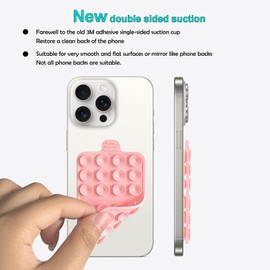 Double Sided Silicone Suction Phone Mount (2 Pack), Each Side 24 Strong Suction Cups Mobile Phone Holder, Cell Phone Grip Stand for Selfies and Videos (White, Mint Green)