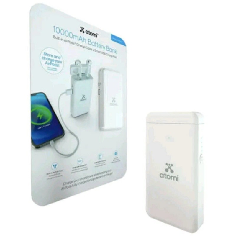 Atomi 10000mAh Battery Bank Built-in AirPods Charge Case & Smart