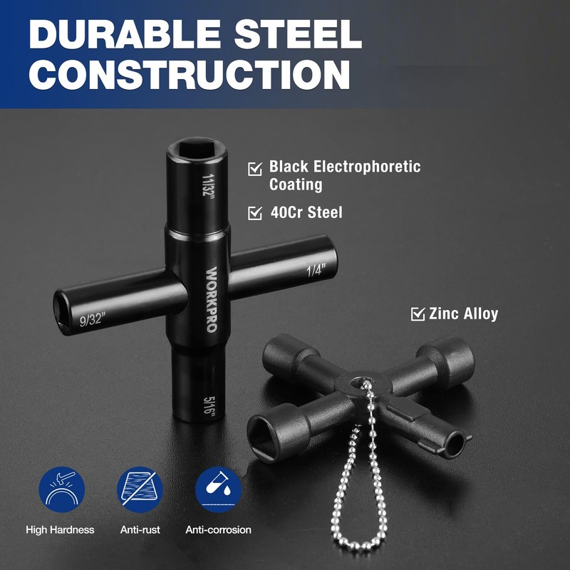 WORKPRO 2PC Water Key Wrench, 40Cr Universal Utility 4 Way