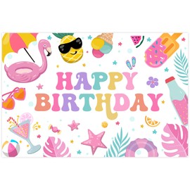 Sursurprise Pool Party Decorations for Girls, Summer Pool Birthday Backdrop Banner Photo Photography Background 5 * 3ft for Tropical Swimming Pool Beach Ball Hawaiian Party Supplies