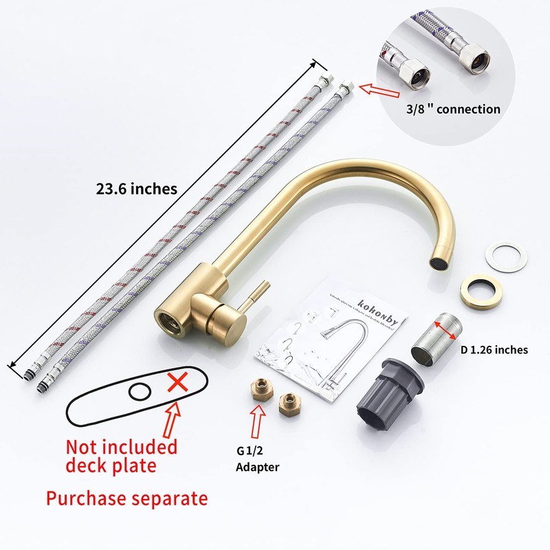 Kohonby Single Handle High Arc Brushed Gold Kitchen Faucet Stainless