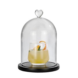 Smoking Cloche For Food Drinks With Wood Base, Cocktails Smoke Infuser Accessory, Glass Dome for Smoker Gun, Clear dome cover