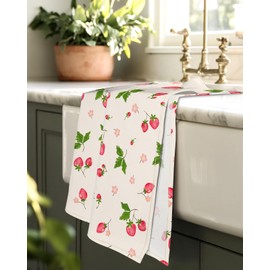 Miss Adola Tea Towels Set of 2-18"x26" Cotton Kitchen Towels with Hanging Loop Floursack Dish Cloths Cute Funny Reusable Hand Towel for Housewarming Kitchen Decor, Strawberry