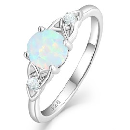 Vesitim Celtic Knot Rings for Women 925 Sterling Silver Solitaire Ring Wedding Engagement Band Round Created Opal Jewelry Size 9