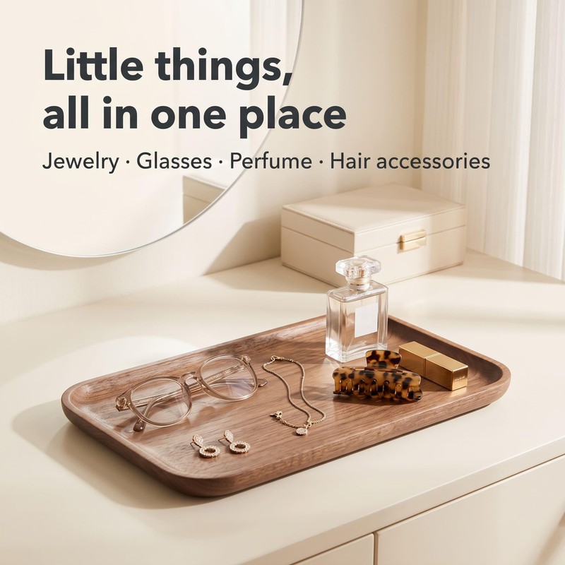 Walnut Wood Valet Tray, Key Tray Organizer, 11.8 x 7.8
