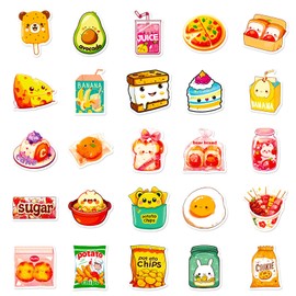 50PCS Cute Snack Stickers for Laptop Water Bottles Skateboard Scrapbook Bike Journal Motorcycle Luggage Phone Computer,cartoon Delicious Food Waterproof Decals for Teens Girls Boys Kids Adults